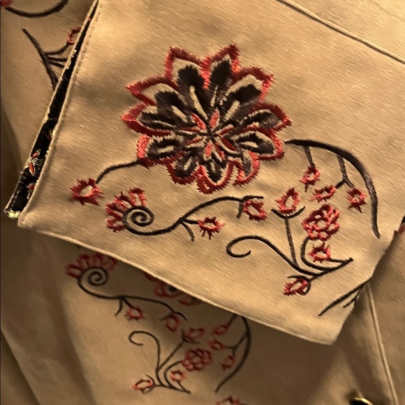 Victor Costa Tan with Brown & Burnt Orange Floral Embroidered 2 piece Pantsuit. - Picture 5 of 16